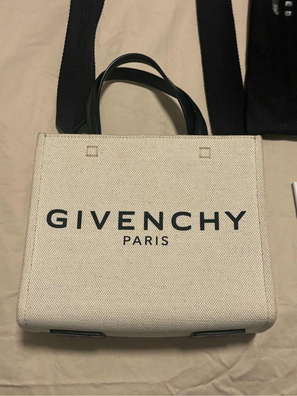 Givenchy White Canvas Logo Tote with Black Handles